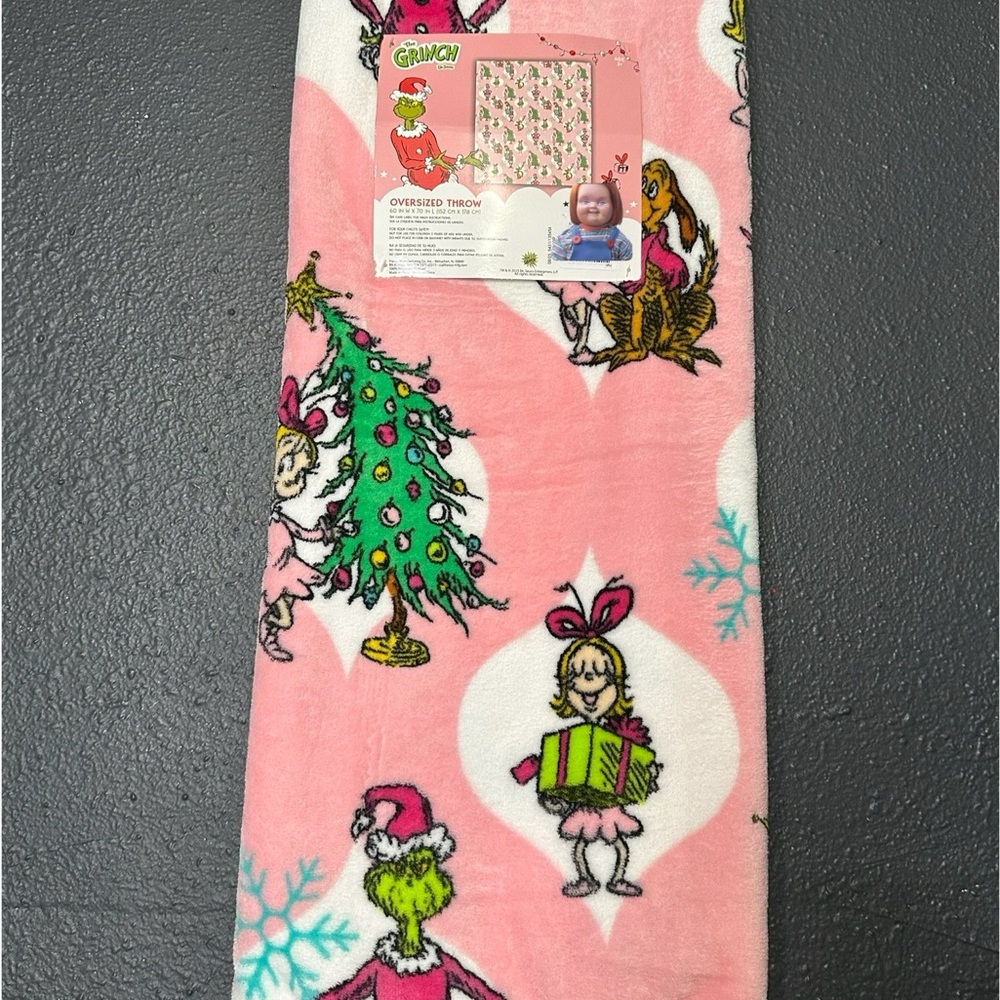 Pink Grinch Oversized Throw Blanket